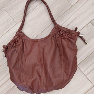 Adrienne Vittadini Brown Leather Shoulder Tote Handbag. Size Large